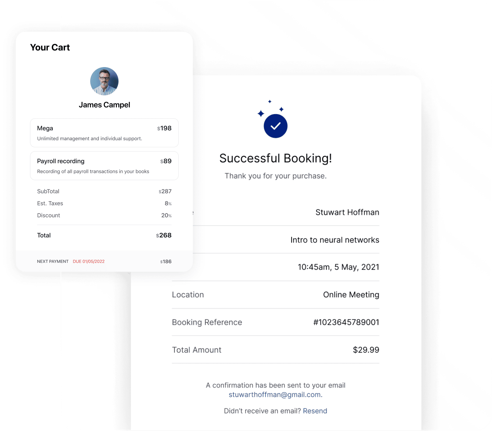 Blatt-näyte kassasivu myytäville palveluille ja tilauksille.
